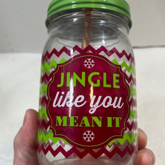 Jingle Like You Mean It Christmas Holiday Mason Jar Drink Glass 5.5" Tall - Picture 2 of 7